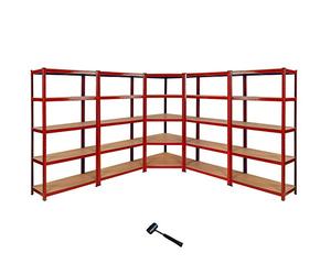 Monster Racking 1 Rayonnage d'Angle Z-Rax Rouge et 4 Rayonnages Z-Rax Rouges en Acier Sans Boulons 90cm x 45cm x 183cm Max 8525KG Parfait pour Garage, Entrepôt, Atelier [Maillet Caoutchouc GRATUIT]