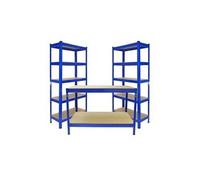Monster Racking 2 x Rayonnage T-Rax 90 x 30 x 180 cm Bleu & Etabli de Travail Q-Rax Bleu 120 x 60 x 90 cm Acier Garage Organisation Atelier Rangement Solide [Maillet GRATUIT] 100% sans Boulons