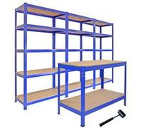 Monster Racking - 3 Rayonnages T-Rax Bleus de 90cm et 1 Etabli Q-Rax Bleu de 120cm
