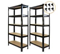 Monster Racking - Lot de 2 rayonnages noirs 5 niveaux, 75x150x30 cm, rangement garage/atelier, cadre acier et MDF