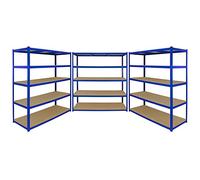 Monster Racking T-Rax 3 x Rayonnage, Bleu Acier Inoxydable MDF 160cm x 60cm x 180 cm - Hauteur Ajustable - 265 Kg par Etagère Rangement Garage Atelier Bricolage [Maillet Inclus] 100% sans boulons
