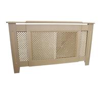 Monster Shop Cache Radiateur en MDF Naturel à Motif Grillagé Ajustable de 140 à 192 cm Personnalisable de Hauteur de 82cm Profondeur de 20,5cm Décoration Intérieur [Kit de Fixations Inclus]