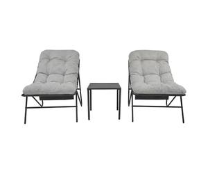 Monster Shop Ensemble Bistro Gris 3 Pièces, 2 Fauteuils Coussins Et Table