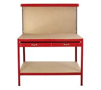 Monster Shop Établi d'atelier avec panneau perforé et tiroir Boîte à outils robuste Plan de travail Étagère en métal Étagère en acier industriel Table de travail Rouge