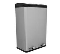 Monster Shop Poubelle à Pédale Recyclage 2 en 1 Argenté 60L Métallique Poubelle de Cuisine à Double Compartiment 2 x 30L Poubelle Double Eco Large Robuste