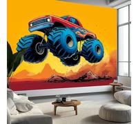 Monster Truck Cartoon Murale Photo Papier Peint 350 x 256 cm Intissé Tableaux Poster Mural Tapisserie, Jaune Papier Peint Panoramique Salon Maison Décorative Tenture Appartement