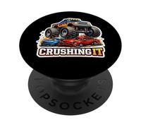 Monster Truck Crushing It Lover Fan Big Pneus Amateur Amusant PopSockets PopGrip Adhésif