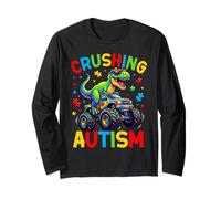 Monster Truck Dinosaur Crushing Autism Awareness Manche Longue