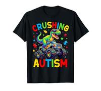 Monster Truck Dinosaur Crushing Autism Awareness T-Shirt