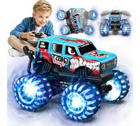 Monster Truck Dinosaure avec pneus lumineux, rotation à 360° et marche | 100 min de temps de jeu, 1/20 monstertruck télécommandé avec musique, voiture télécommandée Dino 2,4 GHz à partir de 3, 4, 5