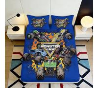Monster Truck Jam Drap-Housse imprimé 3D Microfibre Bleu Voiture de Course Housse de Lit pour Chambre Étudiant Protection Matelas 140x200x25cm