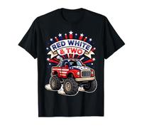 Monster Truck Red White and Two Second Birthday 4th of July T-Shirt