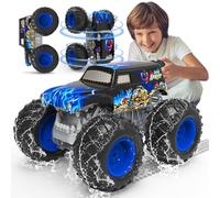 Monster Truck Télécommandé, 1:16 Voiture Télécommandée Enfant avec Éclairage, 360° Rotation, Conduite Inversée, Marche Debout, Voiture Radiocommandée Amphibie 2,4 GHz pour Enfants dès 4, 6, 8 Ans
