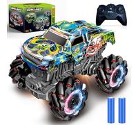 Monster truck télécommandé avec pneus lumineux et musique, 2,4 GHz, rotation à 360 °, camion Monster Truck 1/20 avec 2 batteries 50 min d'autonomie, voiture télécommandée à partir de 3, 4, 5, 6, 7, 8