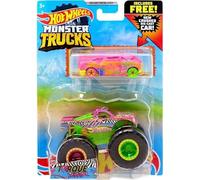 Monster Trucks Torque Terror avec voiture écrasée gratuite, camion moulé sous pression à l'échelle 1:64 (rose)