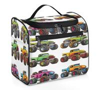 Monster Trucks Trousse de toilette de voyage en voiture pour femmes, hommes, enfants, filles, garçons, grande trousse de maquillage à suspendre, trousse de toilette, trousse de douche, 11,2 l,