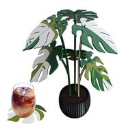 Monstera artificielle, dessous de verre imprimé 3D, décoration réaliste en pot pour intérieur et extérieur, vert, petite taille pour salon, rebord de fenêtre, salle de bain, 8,4 x 8,4 x 0,5 cm