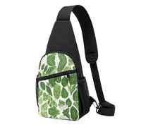 Monstera Deliciosa Sac de poitrine imperméable avec imprimé palmier banane pour randonnée et voyage, sangle réglable, design léger avec plusieurs poches., Noir , Taille unique