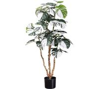 Monstera deliciosa Variegata 110 cm Plante artificielle vert et blanc dans pot noir 15,5x13 cm