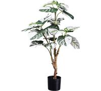 Monstera deliciosa Variegata 80 cm Plante artificielle vert et blanc en pot plastique 12,5x11,5 cm