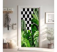 Monstera Effet 3D Sticker Porte, Fougère Tropicale Papier Autocollant Porte Mural Décoration 95x215 cm, Grille Stickers Muraux Amovible PVC