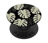 Monstera Feuille Motif Plante Tropicale Noir Botanique PopSockets PopGrip Adhésif