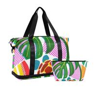 Monstera Leaf Colorful Retro 80s Carry On Personal Item Bag with Wet Pocket Adjustable Strap Workout Bag for Yoga Foldable for Men Women