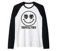 Monstera Leaf Eyes Happy Face Design esthétique esthétique Manche Raglan