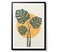 Monstera Leaves, collection bohème, style scandinave minimaliste graphique, thème végétal, nature, soleil, décoration murale, cadeau, archivage mat, 50 x 70 cm (encadré) - 50 x 70 cm