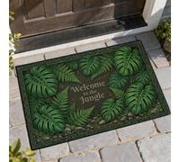 Monstera Paillasson « Welcome » - Nature - Fougère tropicale - Vert été - Antidérapant - Pour sol, maison, bureau, extérieur et intérieur - 73,6 x 43,2 cm