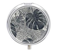Monstera Pilulier rond portable avec motif feuilles de Monstera - Étanche - Organiseur de voyage pour poche, sac à main et commodité quotidienne