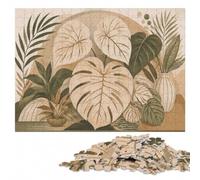 Monstera Plant Art Nouveau Illustration Puzzle en Bois, 1000 pièces | Cadeau puzzle - progression pièce après pièce avec un objectif clair pendant le temps libre.