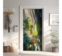 Monstera Poster de Porte 3D Trompe L'Oeil 73x205 cm, Feuilles Vert Auto-Adhésif Sticker Porte pour Chambre Cuisine, Tropical Stickers Autocollants de Porte