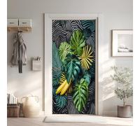 Monstera Poster de Porte 3D Trompe L'oeil, Feuille Tropical Auto-Adhésif Sticker Porte pour Chambre Cuisine, Illusion d'optique Stickers Autocollants de Porte 73x205 cm
