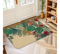 Monstera - Tapis botanique tropical, hibiscus, oiseau de paradis, vert d'été, antidérapant, tapis d'intérieur qui ne perd pas ses poils pour salle de bain, buanderie, cuisine, entrée, 0,6 x 0,9 m
