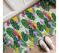 Monstera Tapis de couloir rectangulaire avec motif feuilles d'orchidées tropicales et marguerites, vert d'été, tapis à imprimé rectangulaire pour cuisine, porte, entrée, décoration de chevet, 0,6 x