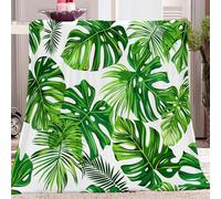 Monstera Tropicale Et Feuilles De Palmier Plaid Polaire 130x150 cm, Couverture et Plaid Canapé Grande Taille en Flanelle Douce et Chaude Vert Confortable pour Enfants et Adultes, Chambre et Lit