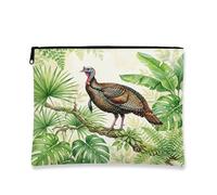 Monstera Trousse de maquillage portable en toile avec fermeture éclair 17,8 x 22,9 cm Motif dindons sauvages et oiseaux