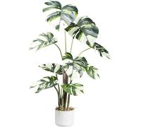 Monstera Variegata 100cm plante artificielle dans pot mélamine blanc 15x13cm