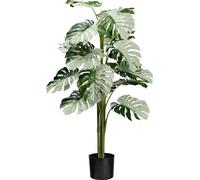 Monstera Variegata Halfmoon Plante artificielle 115 cm, 16 feuilles vertes et blanches en pot
