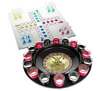 MonsterCadeaux Coffret de 2 Jeux d?Alcool avec Verres à Shot Roulette et Petits Chevaux, Jeux Classiques de Société pour Adultes