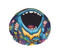 MonsterMash Bonnet de douche imprimé - Bonnet de bain double couche avec doublure élastique, idéal pour la maison, le spa, l'hôtel et les voyages