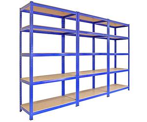 MonsterShop 3 Rayonnages Q-Rax en Acier sans Boulons Bleus 120cm x 50cm x 182,5cm Étagères de Rangement