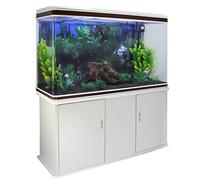 MonsterShop - Aquarium de 300 litres, Kits et Accessoires de Démarrage, Plantes, Graviers, Meuble Blanc, d’Une Dimension Totale de 143,5 cm de Haut x 120,5 cm de Large x 39 cm de Profondeur