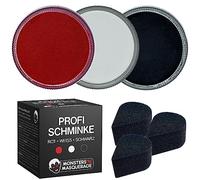 Monsters'n'Masquerade® - Maquillage Fard Aquarellable Professionnel | XXL-Set | NOIR + BLANC + ROUGE (3x 30g = 90g) | Halloween Carnaval Théâtre Couleur du Visage et Corps