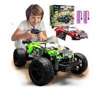Monstertruck télécommandé, Monster Truck télécommandé à partir de 3, 4, 6, 8 ans, 1:18 2.4Ghz Voiture télécommandée avec double coque, lumière et 2 batteries, jouet RC Monstertruck pour enfants