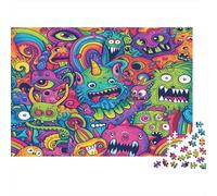 Monstre Fou Puzzle 1000 Pièces avec Couleurs Éclatantes, Puzzle Complexe Jeu Éducatif Décompression pour Une Activité Détente, Fun Fresent & Activités pour La Maison 70x50cm/1000pcs