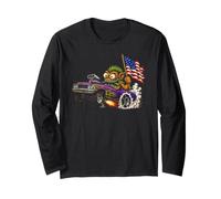 Monstre Hotrod drôle avec Drapeau USA rétro Voiture Dessin animé Manche Longue