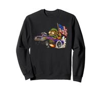 Monstre Hotrod drôle avec Drapeau USA rétro Voiture Dessin animé Sweatshirt