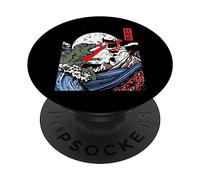 Monstre Japonais Kaiju vs Laser œil de Chat Grande Vague Soleil Rouge PopSockets PopGrip Adhésif